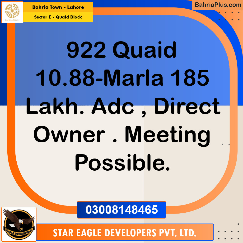 10 Marla Residential Plot for Sale in Sector E - Quaid Block -  Bahria Town, Lahore - (BP-358995)