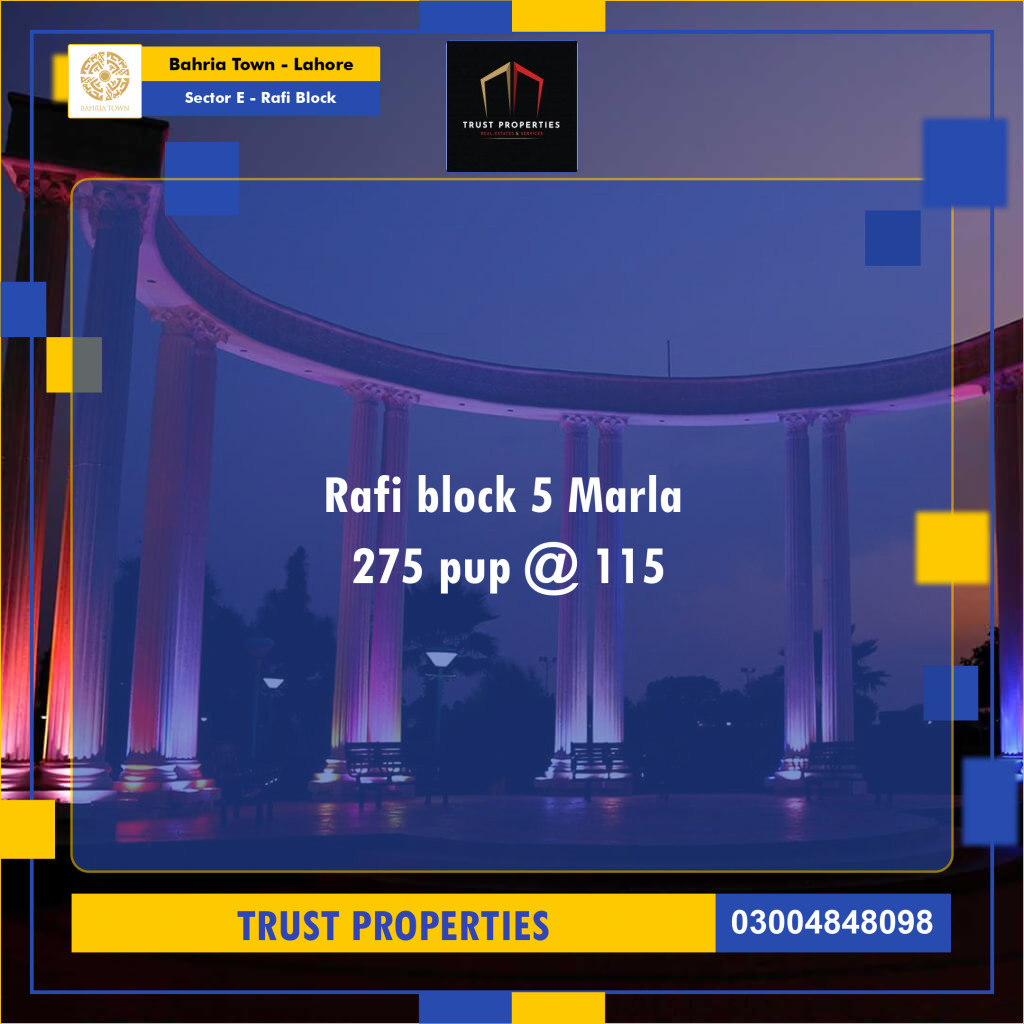 5 Marla Residential Plot for Sale in Sector E - Rafi Block -  Bahria Town, Lahore - (BP-360083)