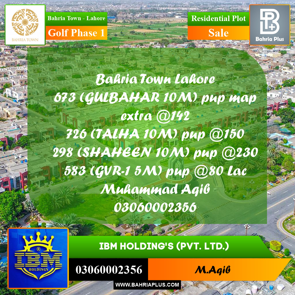 5 Marla Residential Plot for Sale in Golf Phase 1 -  Bahria Town, Lahore - (BP-360117)