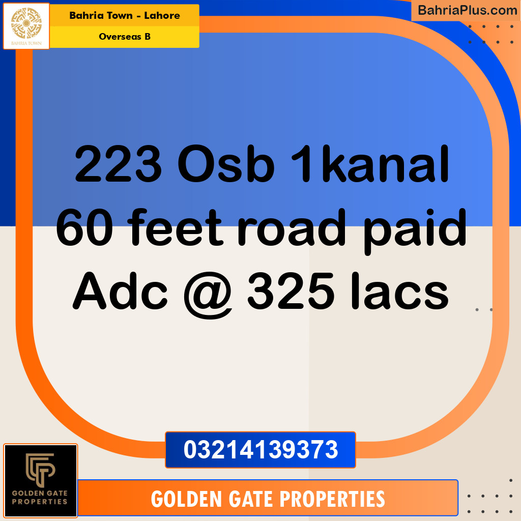 1 Kanal Residential Plot for Sale in Overseas B -  Bahria Town, Lahore - (BP-360126)