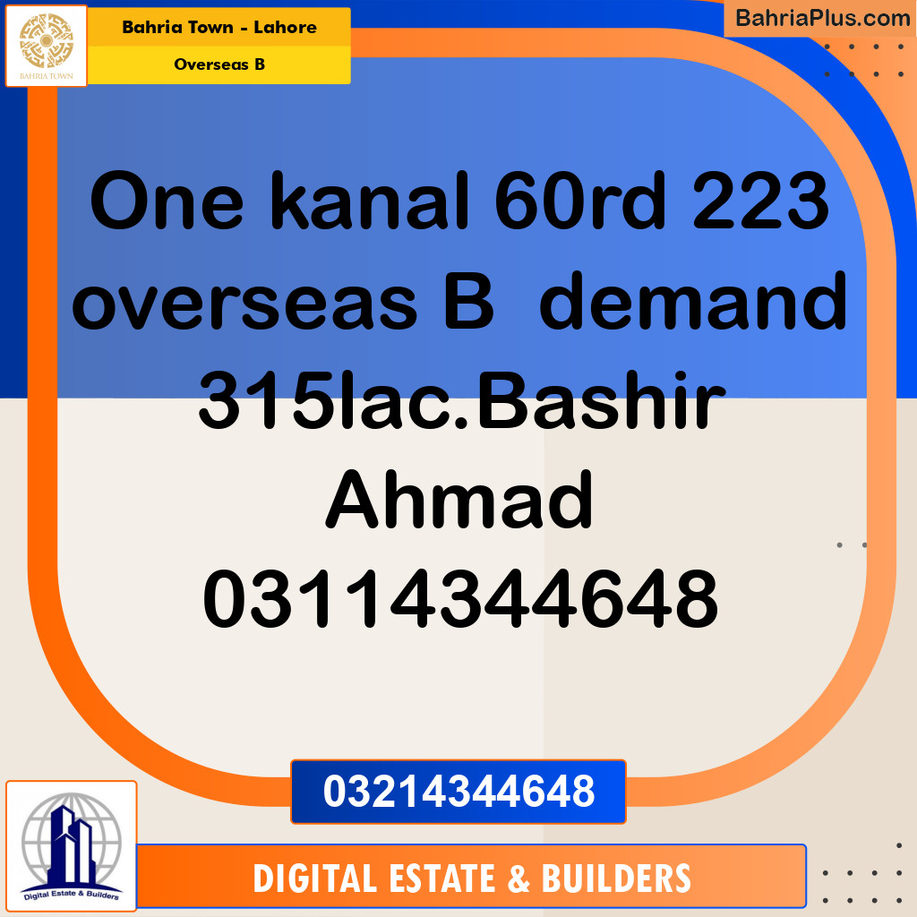 1 Kanal Residential Plot for Sale in Overseas B -  Bahria Town, Lahore - (BP-360152)