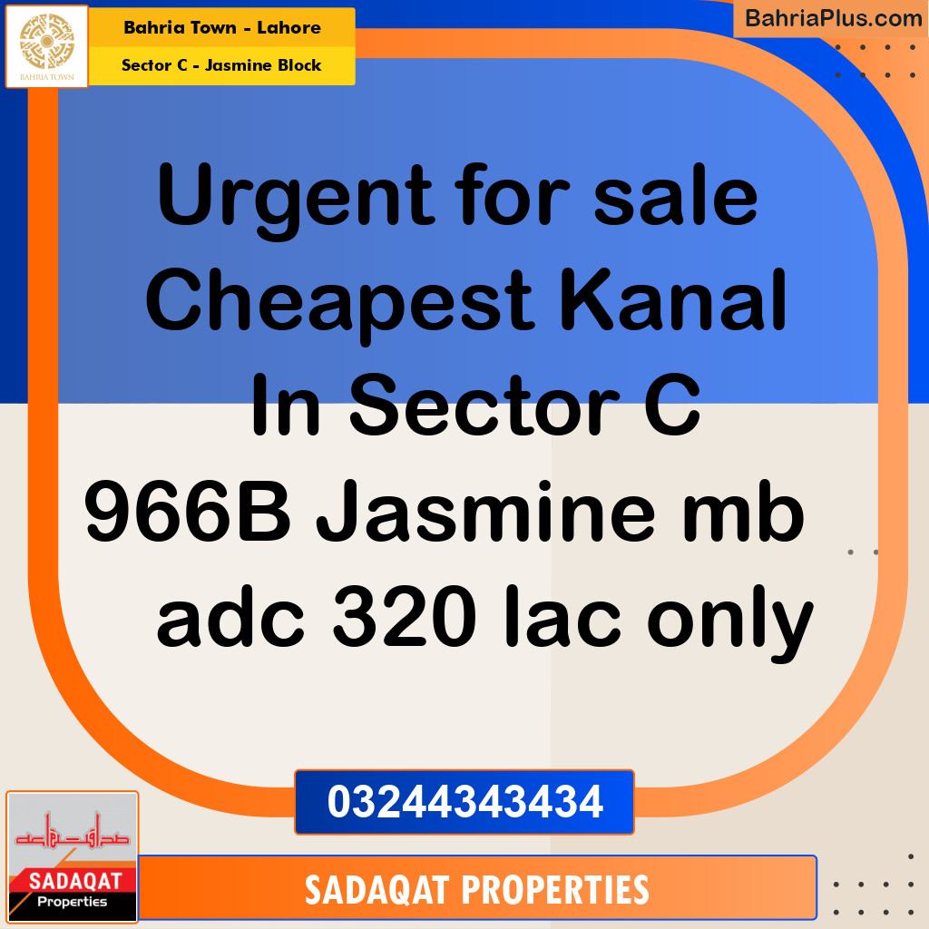 1 Kanal Residential Plot for Sale in Sector C - Jasmine Block -  Bahria Town, Lahore - (BP-360180)