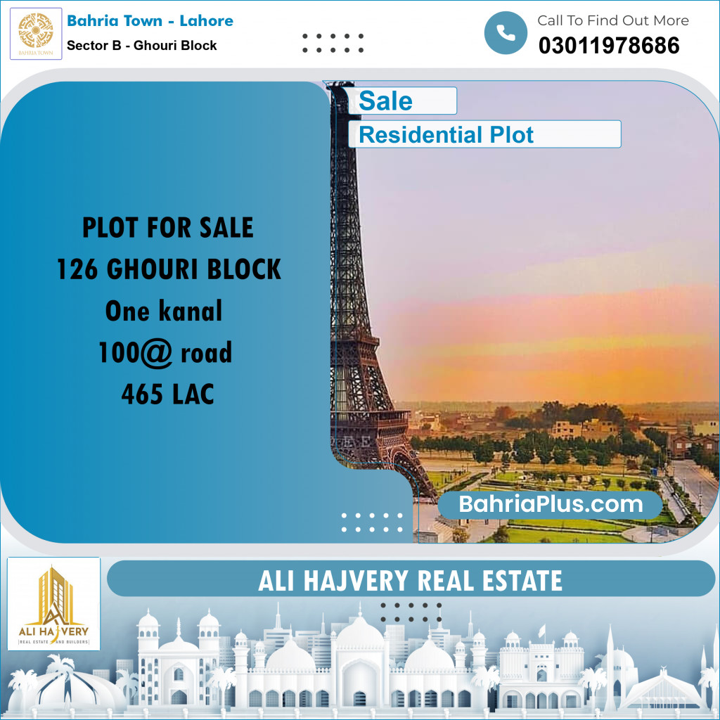1 Kanal Residential Plot for Sale in Sector B - Ghouri Block -  Bahria Town, Lahore - (BP-360200)