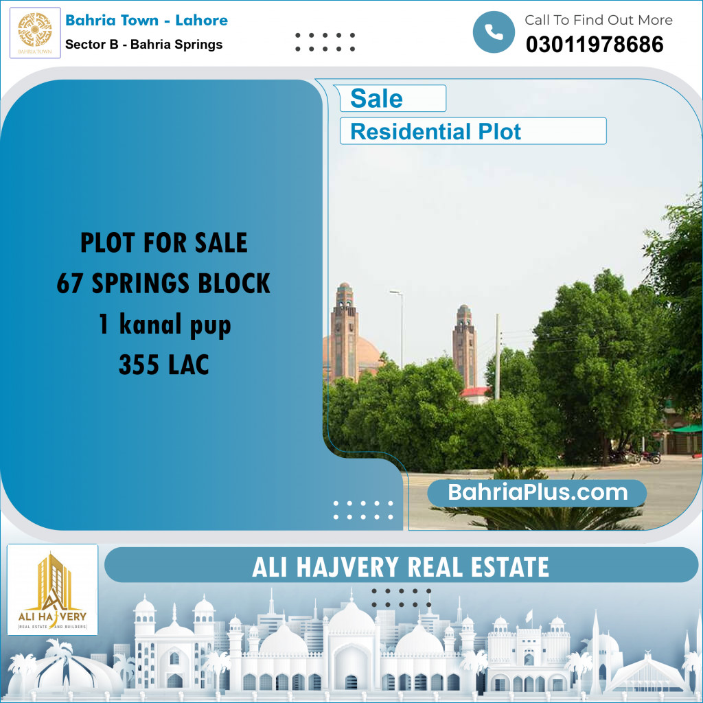 1 Kanal Residential Plot for Sale in Sector B - Bahria Springs -  Bahria Town, Lahore - (BP-360201)