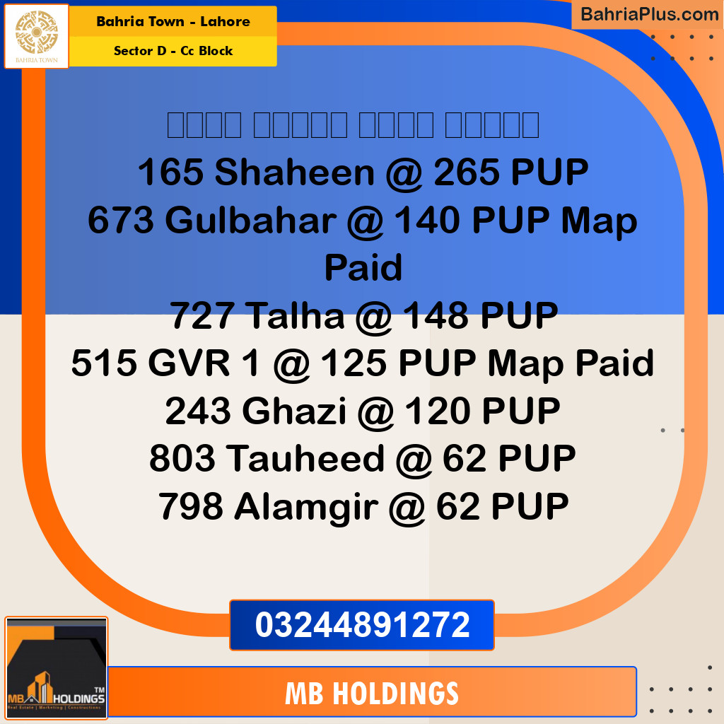 10 Marla Residential Plot for Sale in Sector D - CC Block -  Bahria Town, Lahore - (BP-360264)