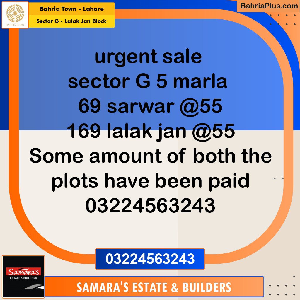 5 Marla Residential Plot for Sale in Sector G - Lalak Jan Block -  Bahria Town, Lahore - (BP-360267)