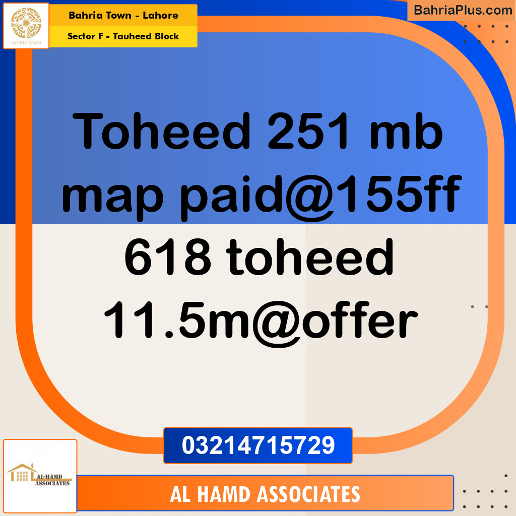 10 Marla Residential Plot for Sale in Sector F - Tauheed Block -  Bahria Town, Lahore - (BP-360301)