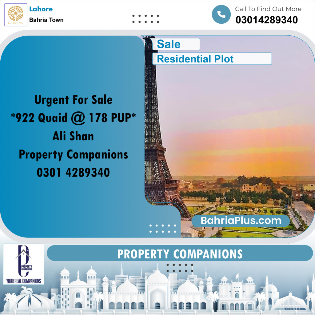 Residential Plot for Sale in Bahria Town, Lahore - (BP-360332)