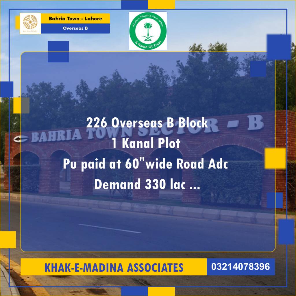 1 Kanal Residential Plot for Sale in Overseas B -  Bahria Town, Lahore - (BP-360414)
