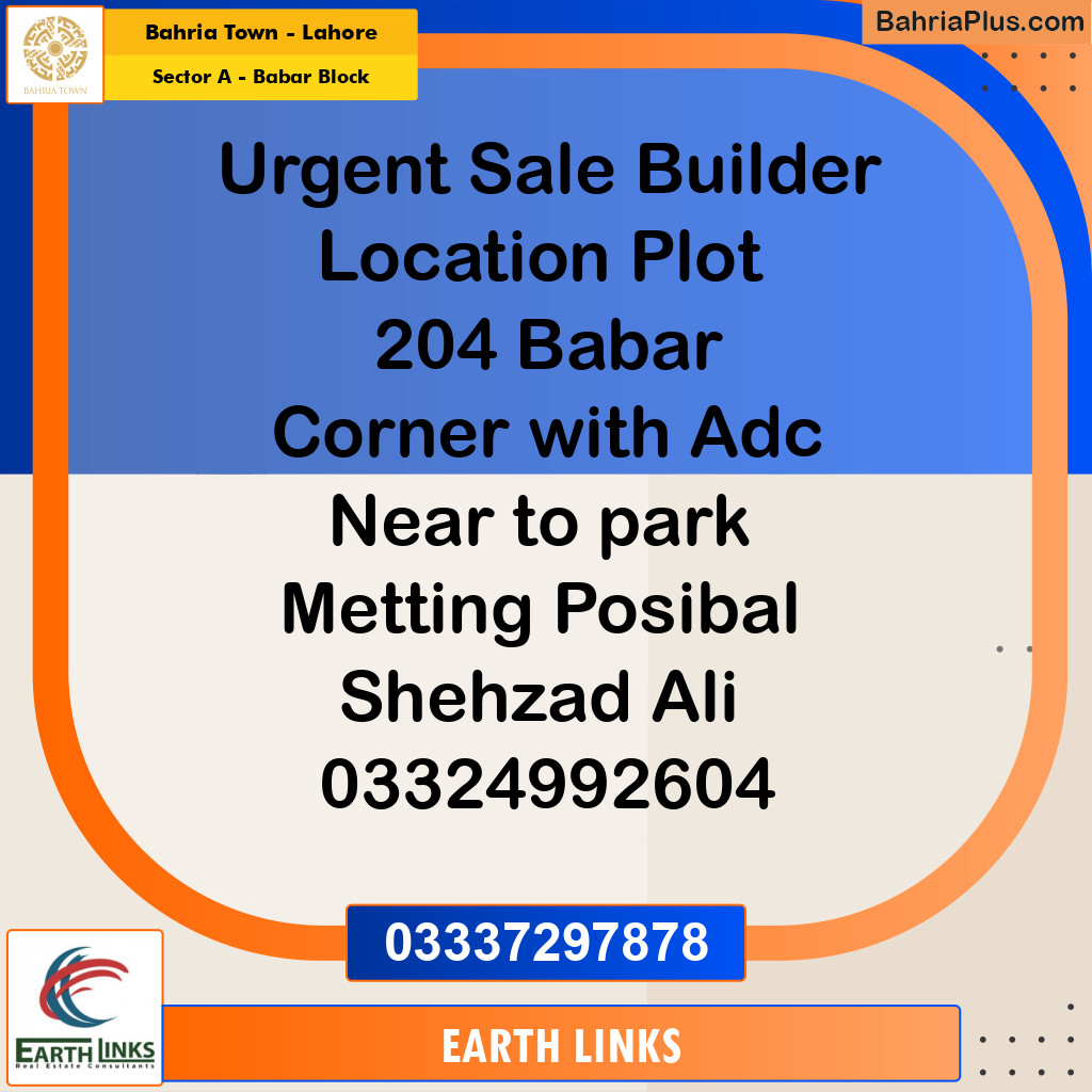 1 Kanal Residential Plot for Sale in Sector A - Babar Block -  Bahria Town, Lahore - (BP-360450)
