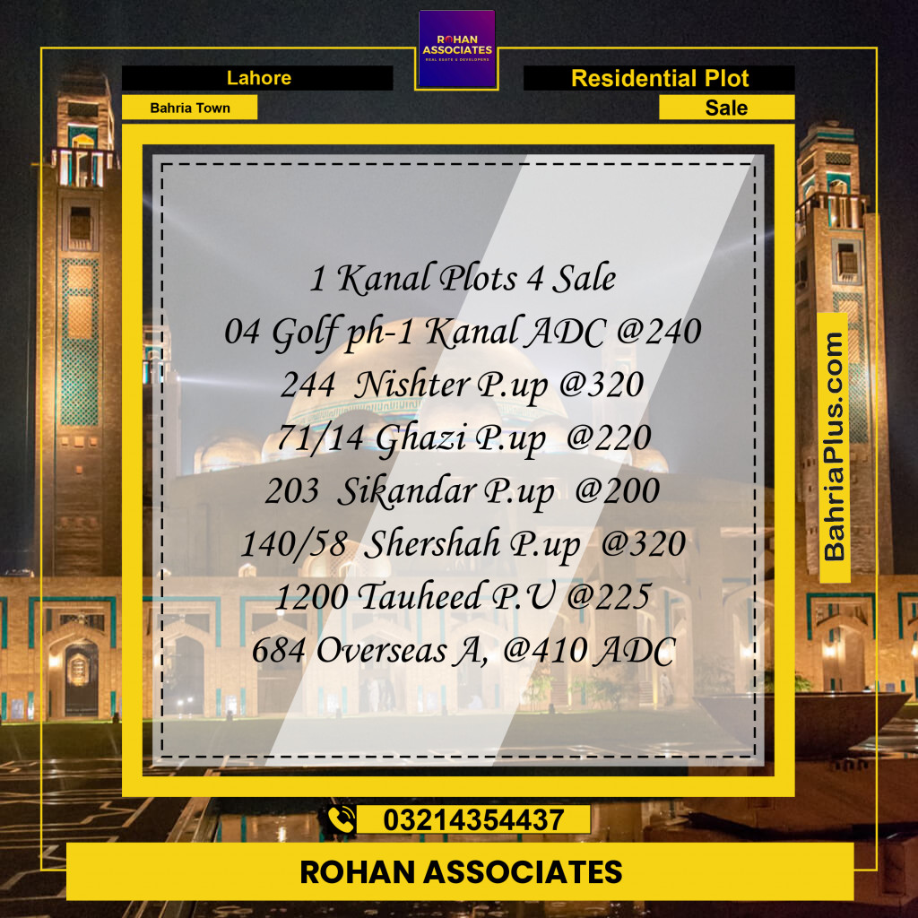 1 Kanal Residential Plot for Sale in Bahria Town, Lahore - (BP-360455)