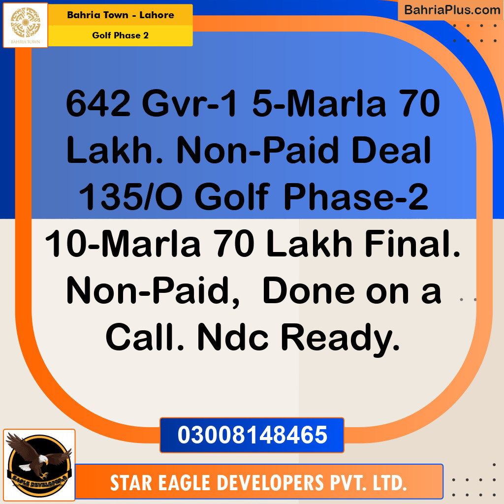 10 Marla Residential Plot for Sale in Golf Phase 2 -  Bahria Town, Lahore - (BP-360506)
