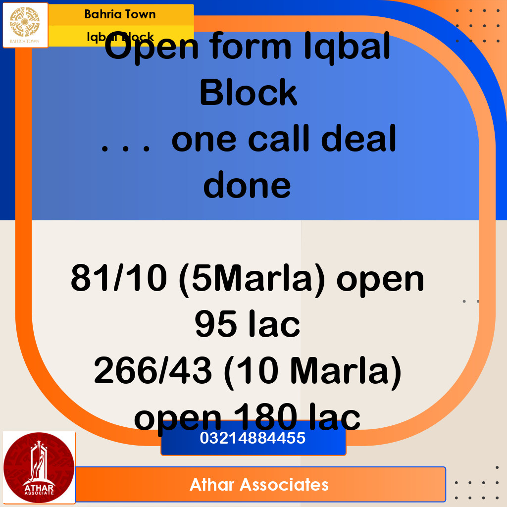 10 Marla Residential Plot for Sale in Sector E - Iqbal Block -  Bahria Town, Lahore - (BP-360509)