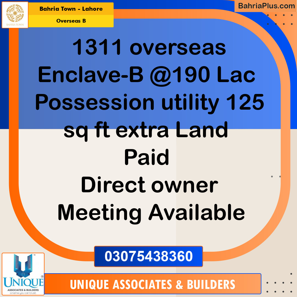 10 Marla Residential Plot for Sale in Overseas B -  Bahria Town, Lahore - (BP-360542)