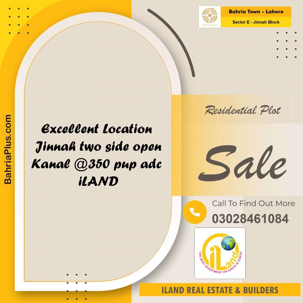 20 Marla Residential Plot for Sale in Sector E - Jinnah Block -  Bahria Town, Lahore - (BP-360554)