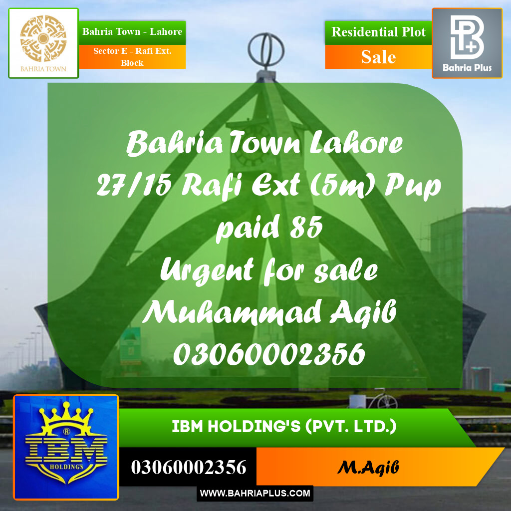 5 Marla Residential Plot for Sale in Sector E - Rafi Ext. Block -  Bahria Town, Lahore - (BP-360576)
