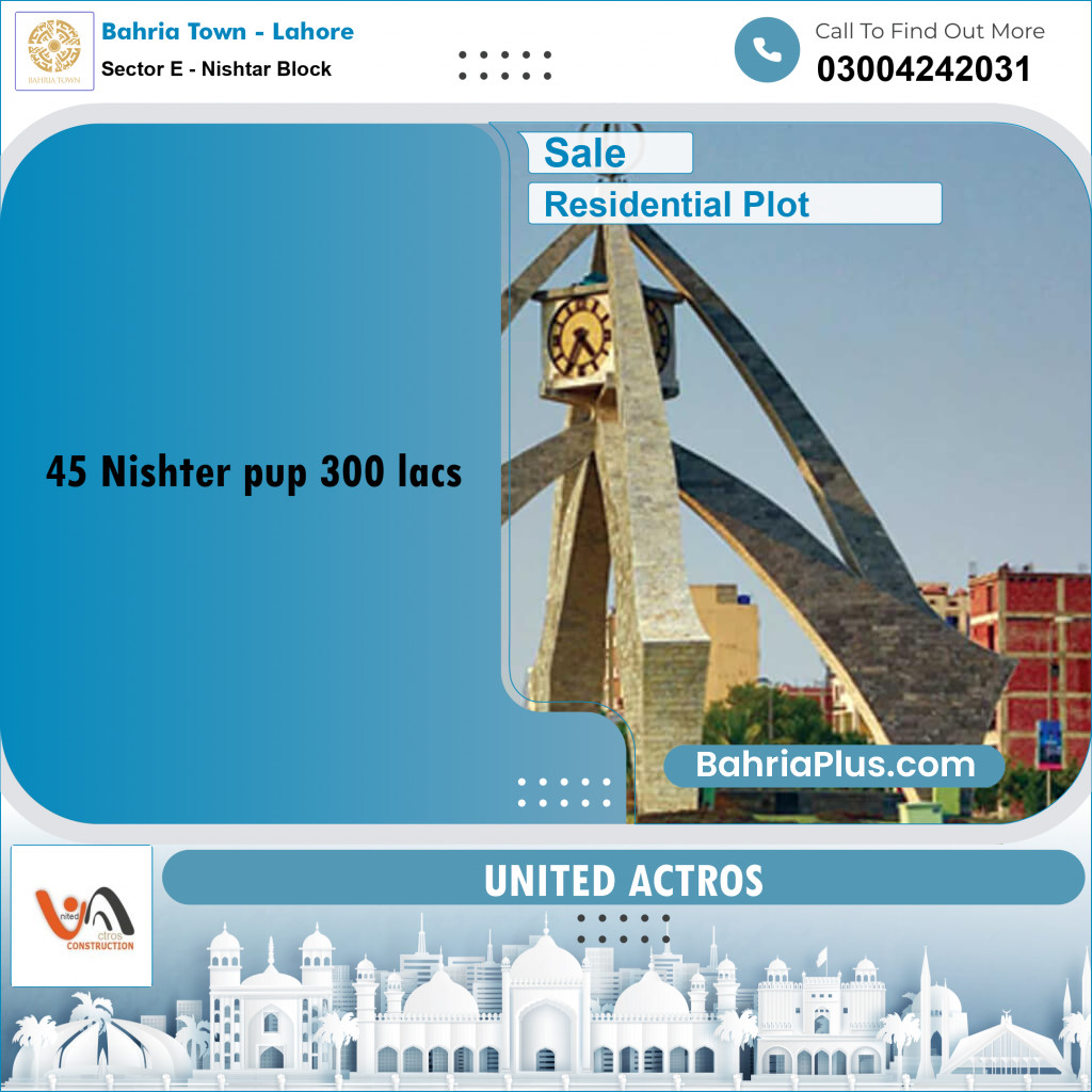 1 Kanal Residential Plot for Sale in Sector E - Nishtar Block -  Bahria Town, Lahore - (BP-360590)