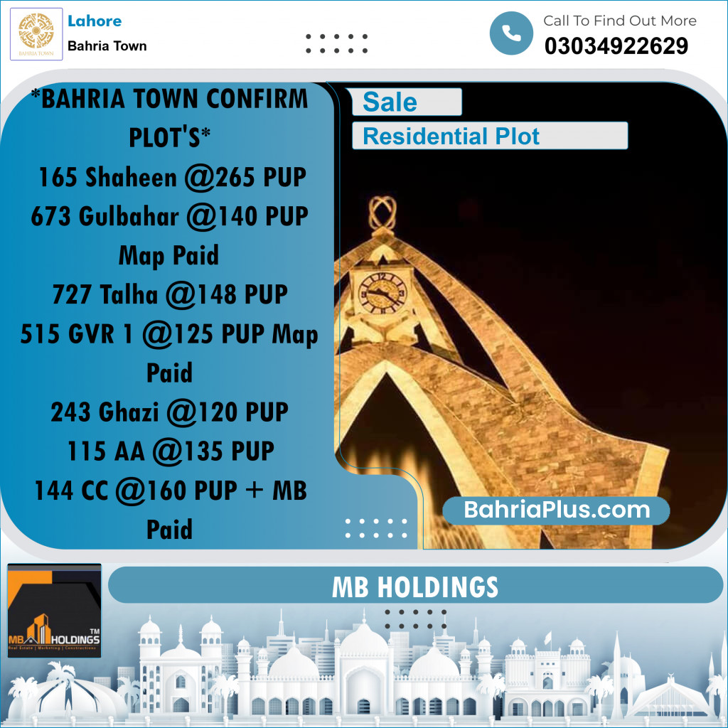 Residential Plot for Sale in Bahria Town, Lahore - (BP-360748)