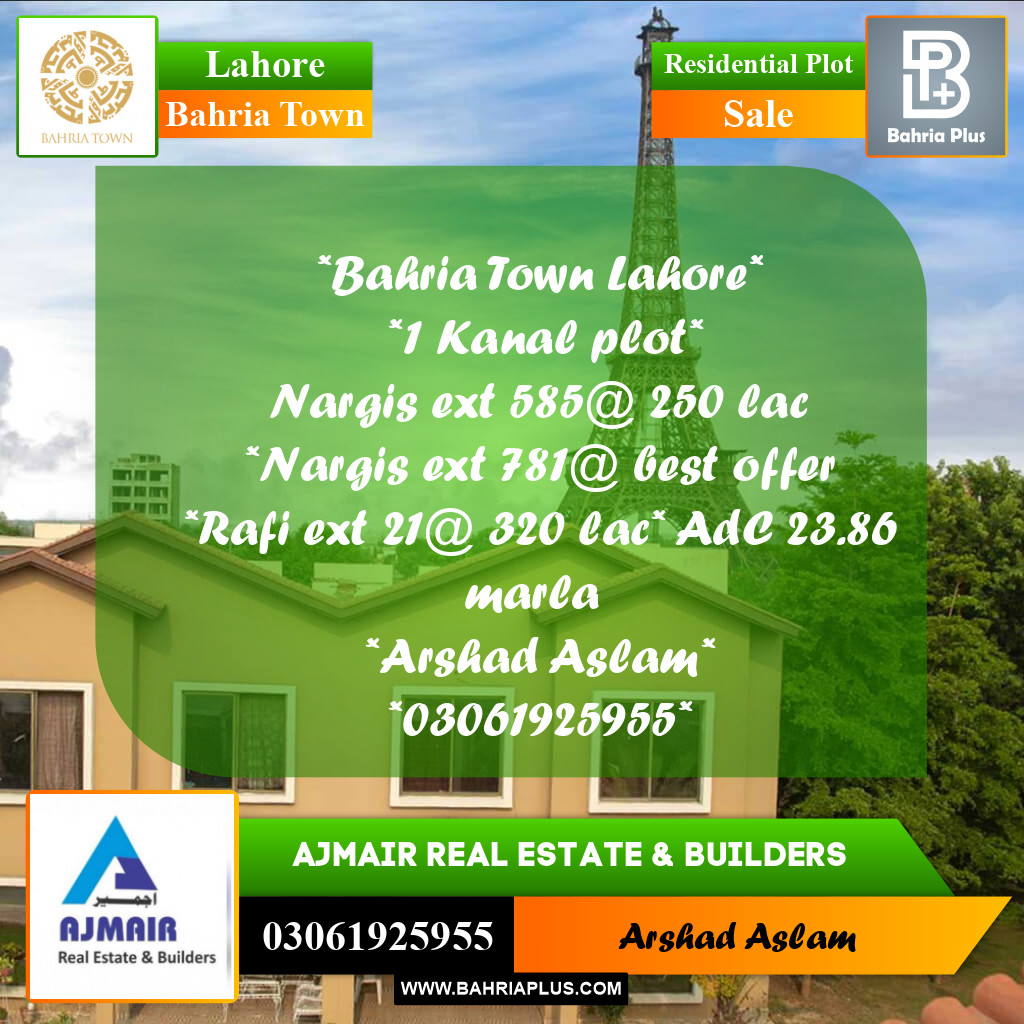 Residential Plot for Sale in Bahria Town, Lahore - (BP-360752)