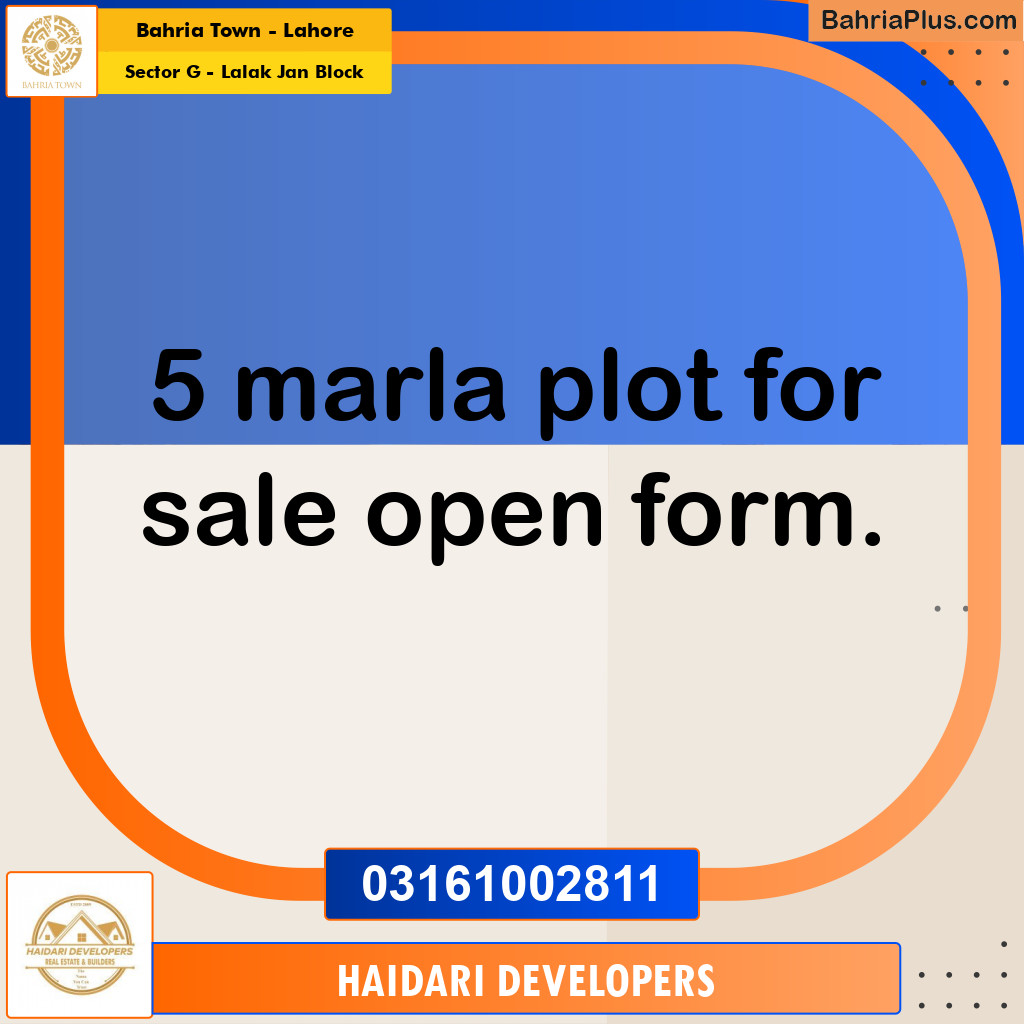 5 Marla Residential Plot for Sale in Sector G - Lalak Jan Block -  Bahria Town, Lahore - (BP-360866)