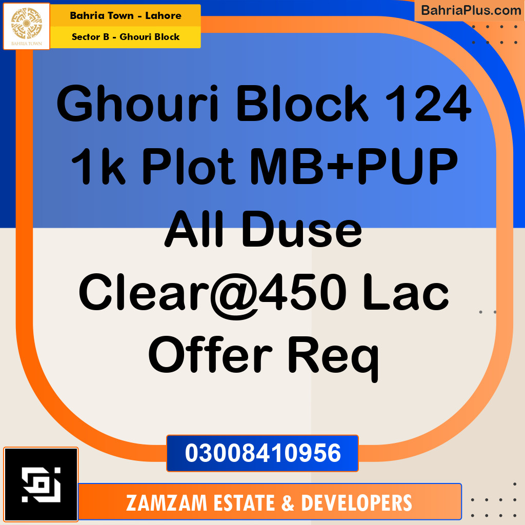1 Kanal Residential Plot for Sale in Sector B - Ghouri Block -  Bahria Town, Lahore - (BP-360921)