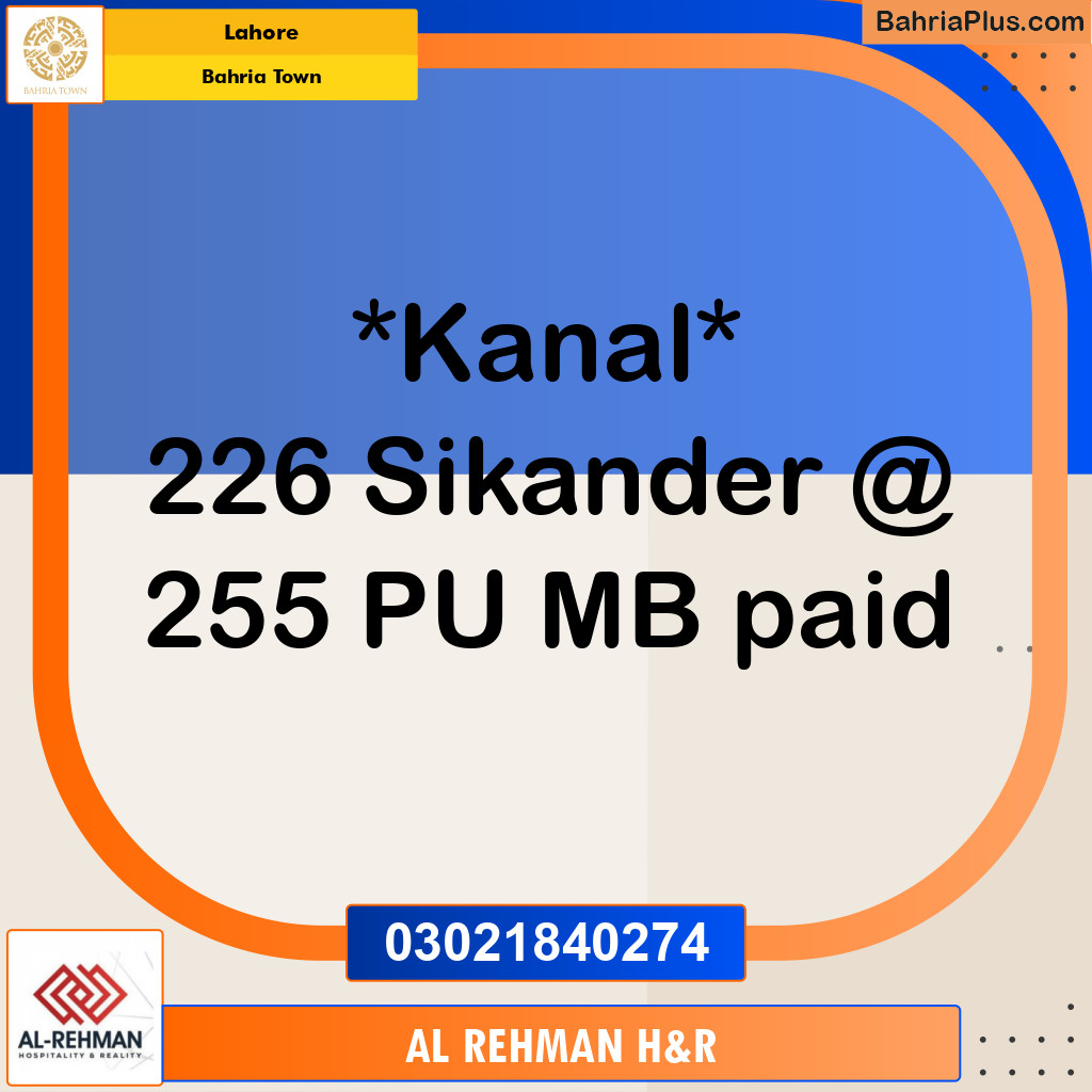 Residential Plot for Sale in Bahria Town, Lahore - (BP-360955)