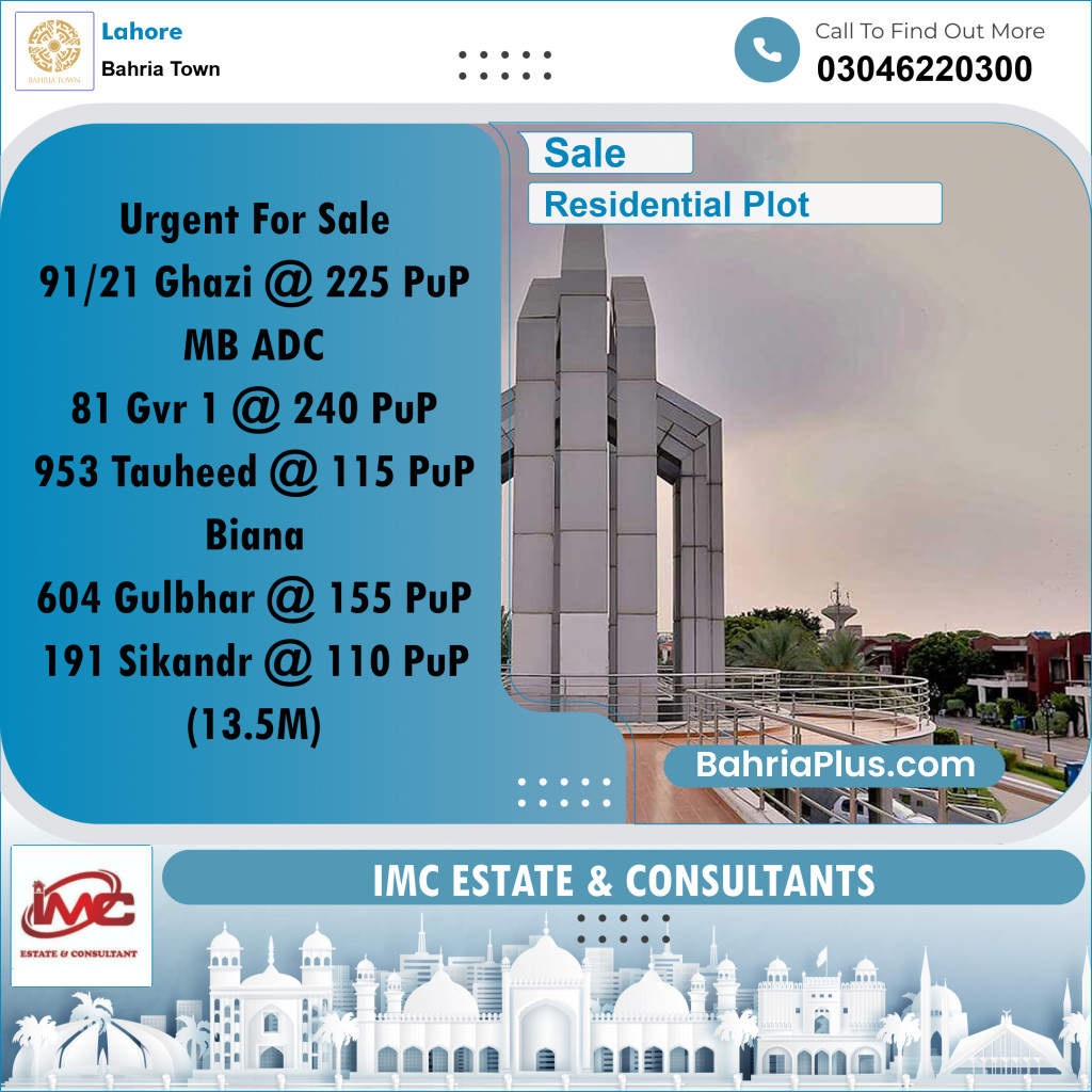 Residential Plot for Sale in Bahria Town, Lahore - (BP-361008)