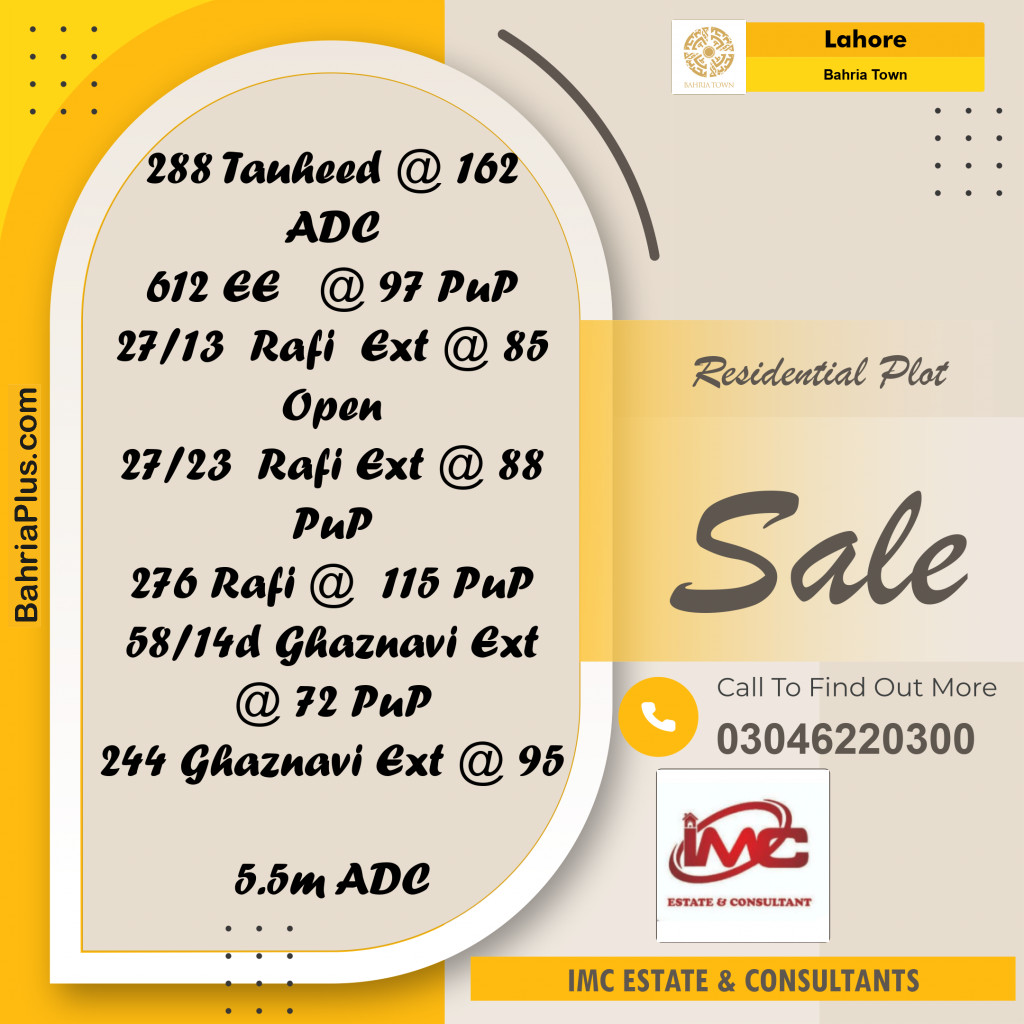 Residential Plot for Sale in Bahria Town, Lahore - (BP-361014)