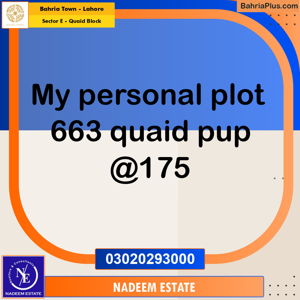 10 Marla Residential Plot for Sale in Sector E - Quaid Block -  Bahria Town, Lahore - (BP-361043)