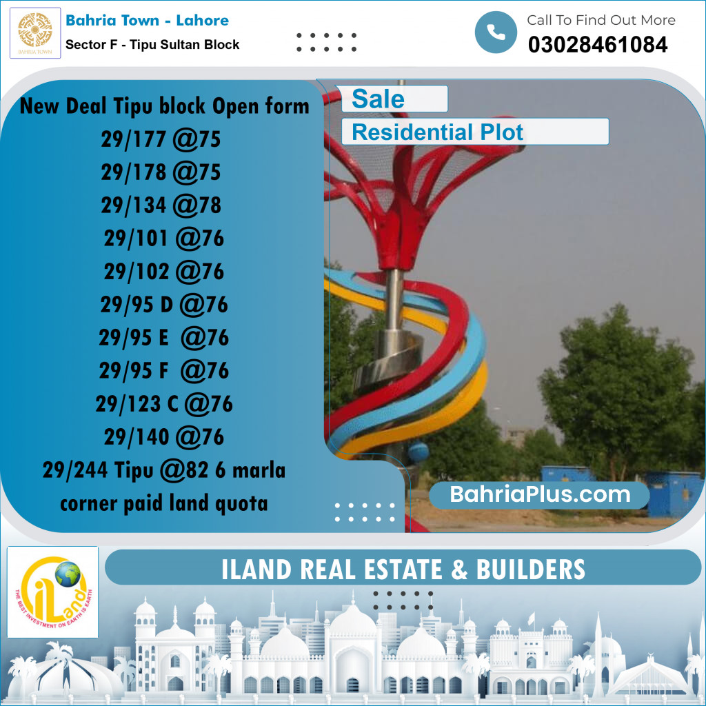 5 Marla Residential Plot for Sale in Sector F - Tipu Sultan Block -  Bahria Town, Lahore - (BP-361045)