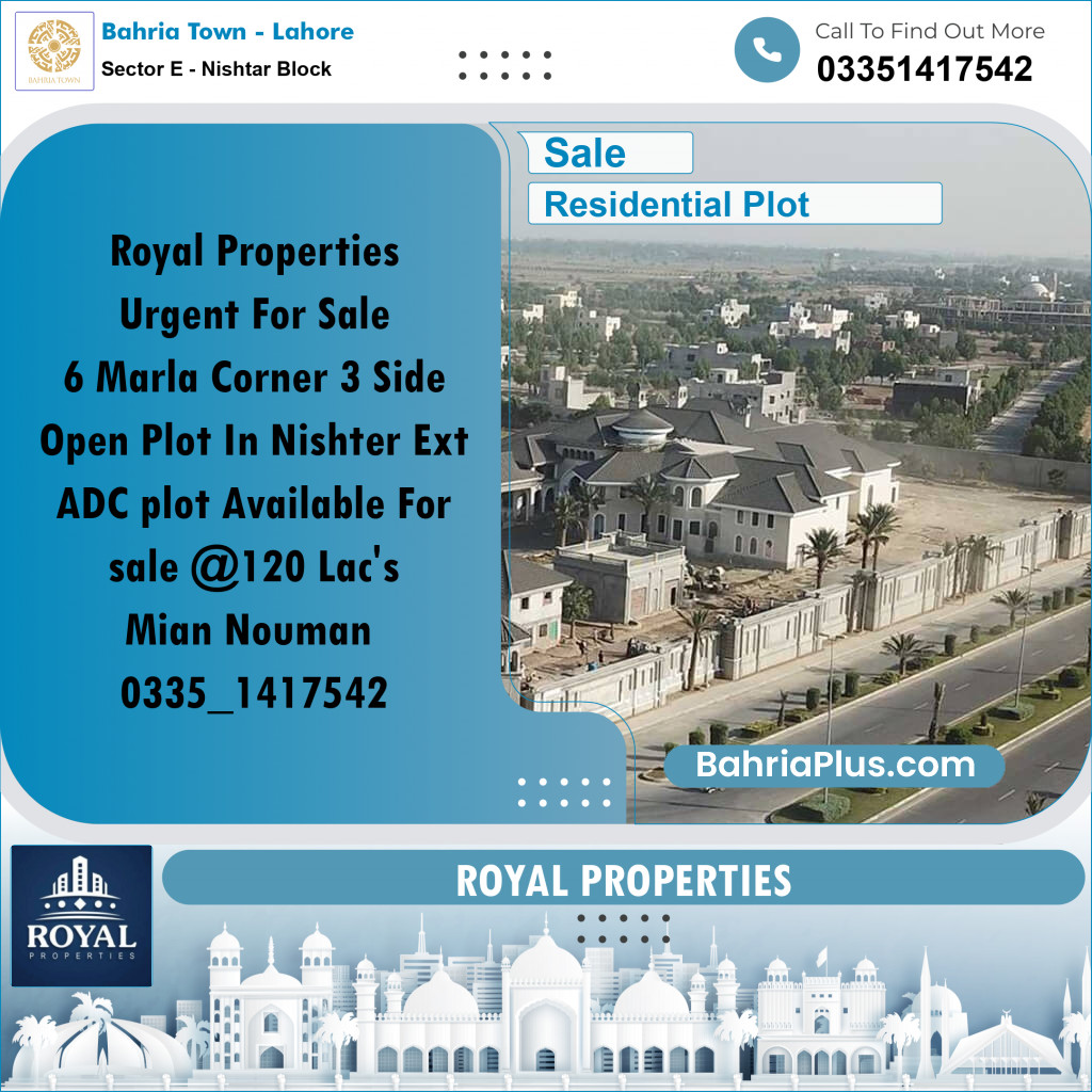 6 Marla Residential Plot for Sale in Sector E - Nishtar Block -  Bahria Town, Lahore - (BP-361066)
