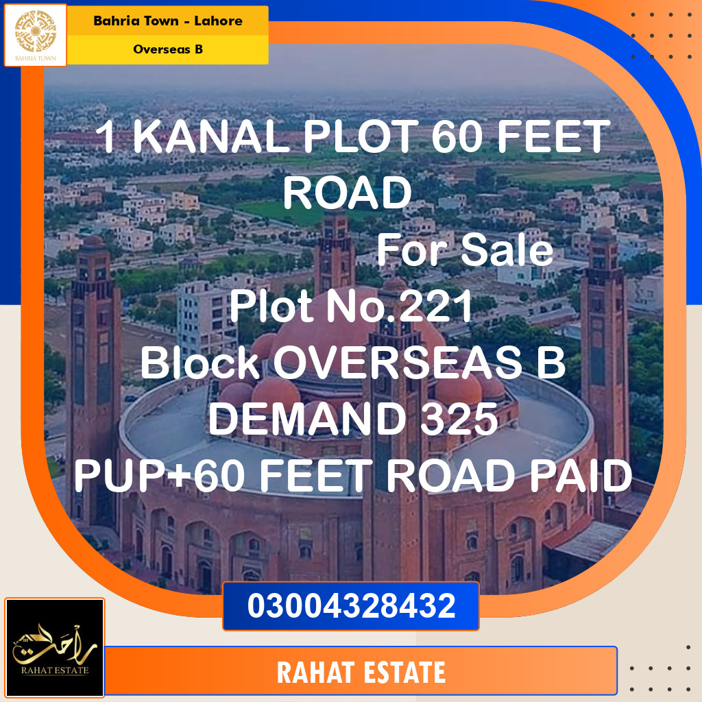 20 Marla Residential Plot for Sale in Overseas B -  Bahria Town, Lahore - (BP-361077)