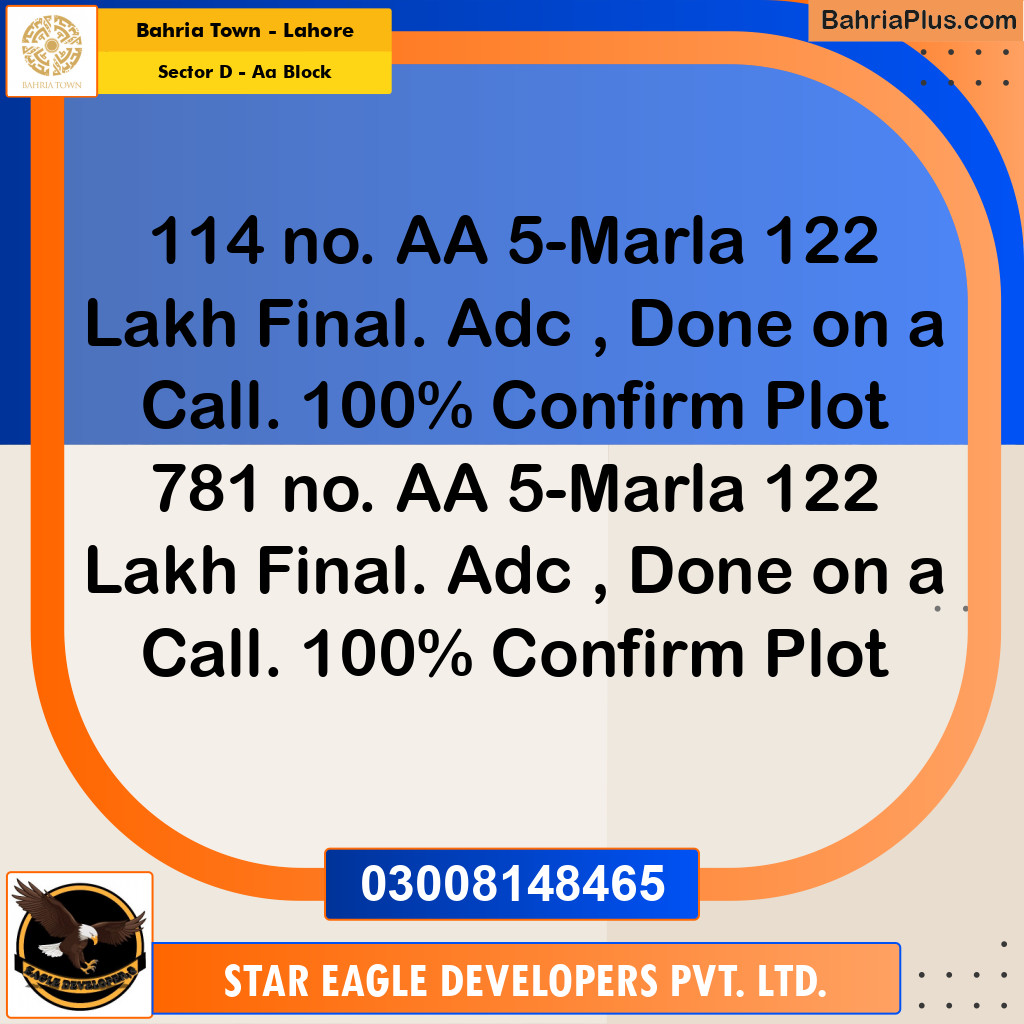 5 Marla Residential Plot for Sale in Sector D - AA Block -  Bahria Town, Lahore - (BP-361118)