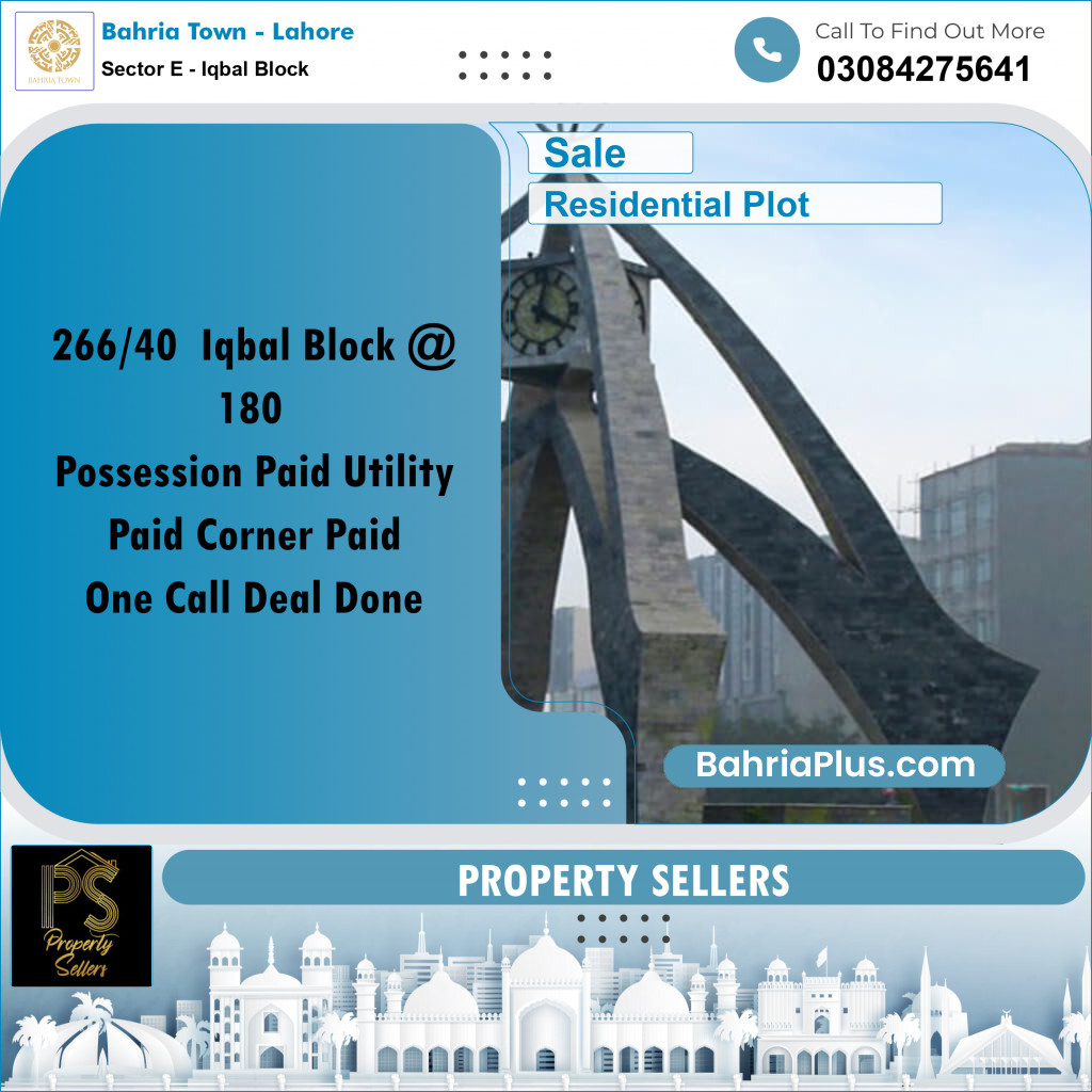 10 Marla Residential Plot for Sale in Sector E - Iqbal Block -  Bahria Town, Lahore - (BP-361368)
