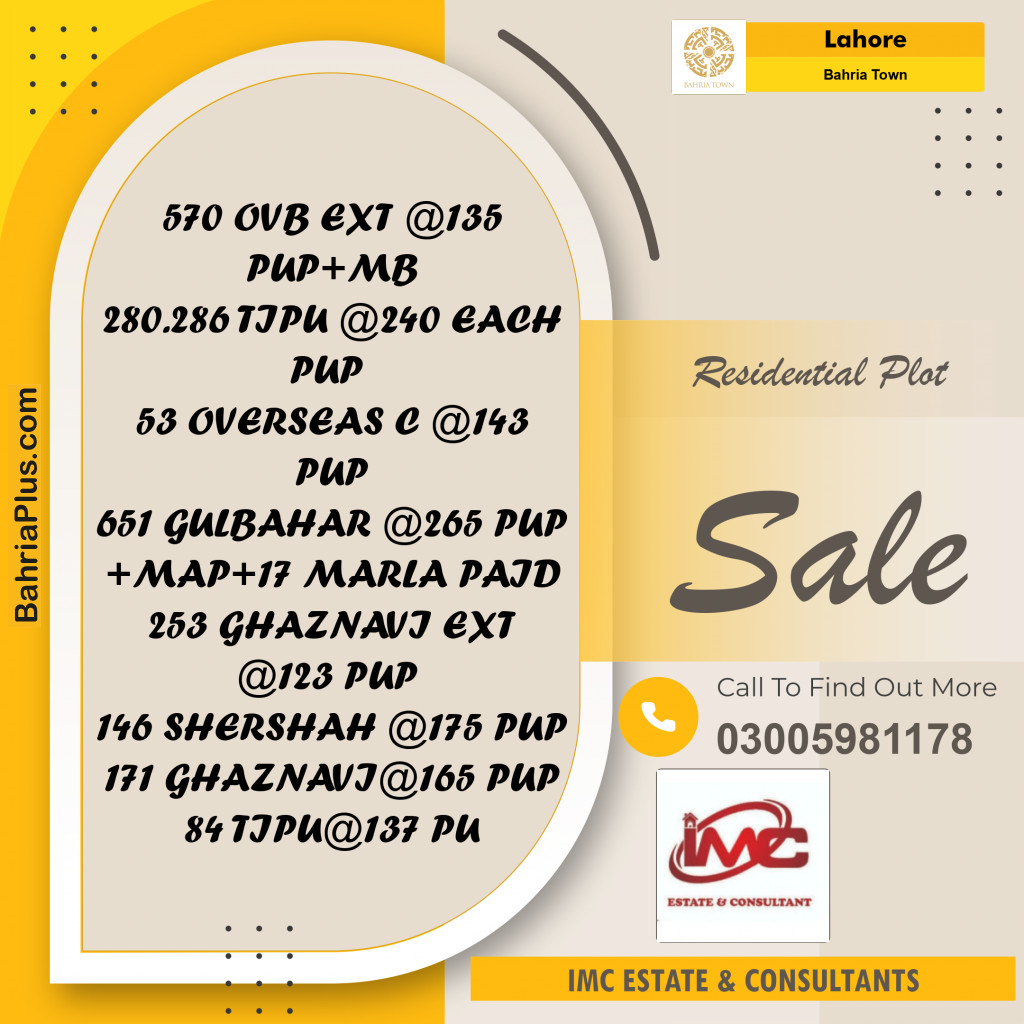 Residential Plot for Sale in Bahria Town, Lahore - (BP-361415)