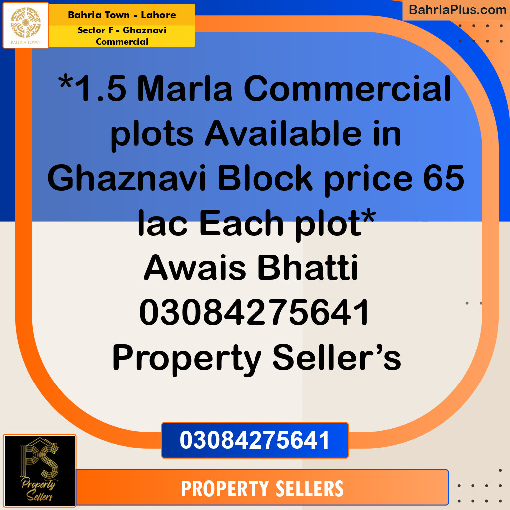 1 Sq. Ft. Residential Plot for Sale in Sector F - Ghaznavi Commercial -  Bahria Town, Lahore - (BP-361515)
