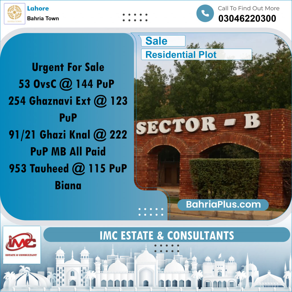 Residential Plot for Sale in Bahria Town, Lahore - (BP-361516)