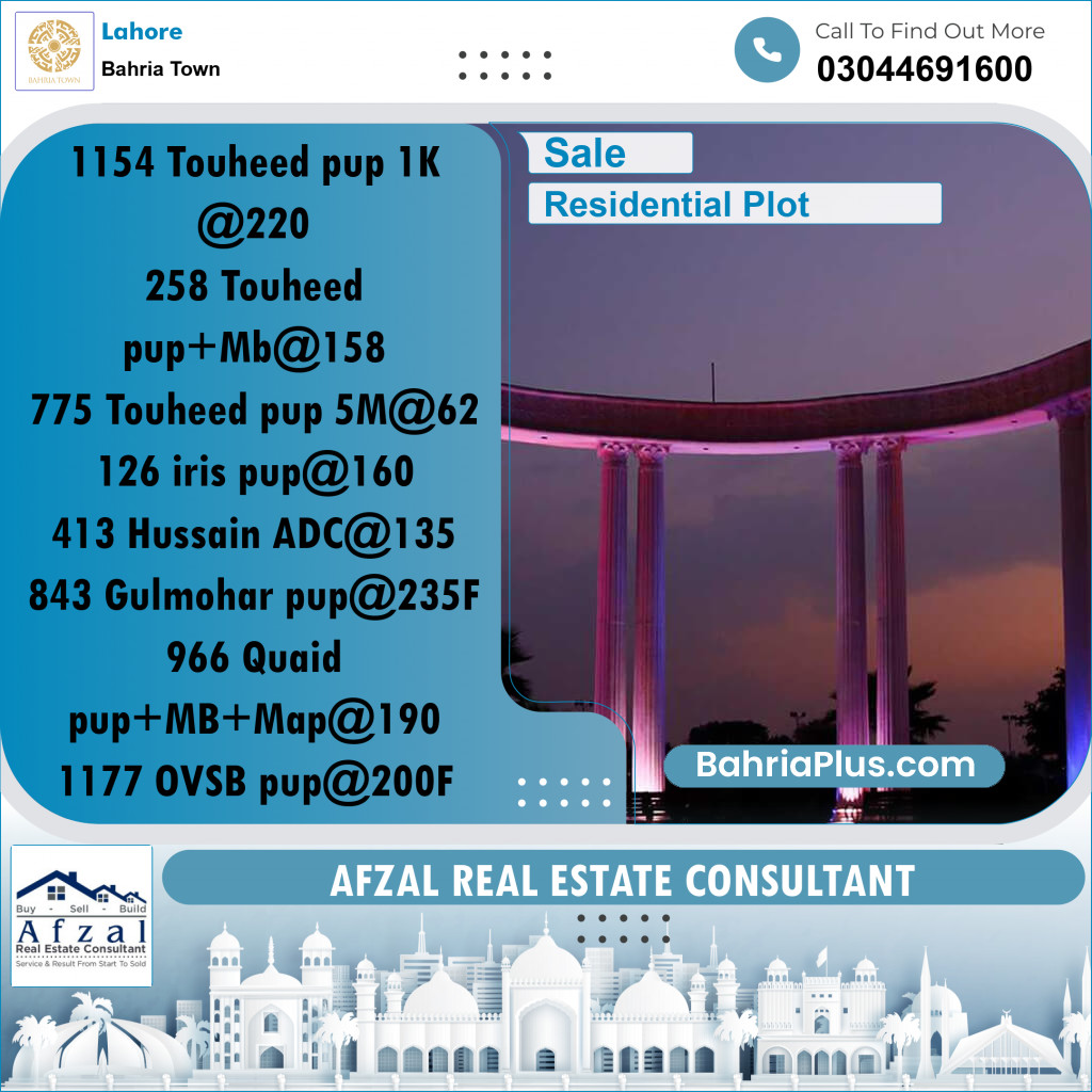 Residential Plot for Sale in Bahria Town, Lahore - (BP-361518)