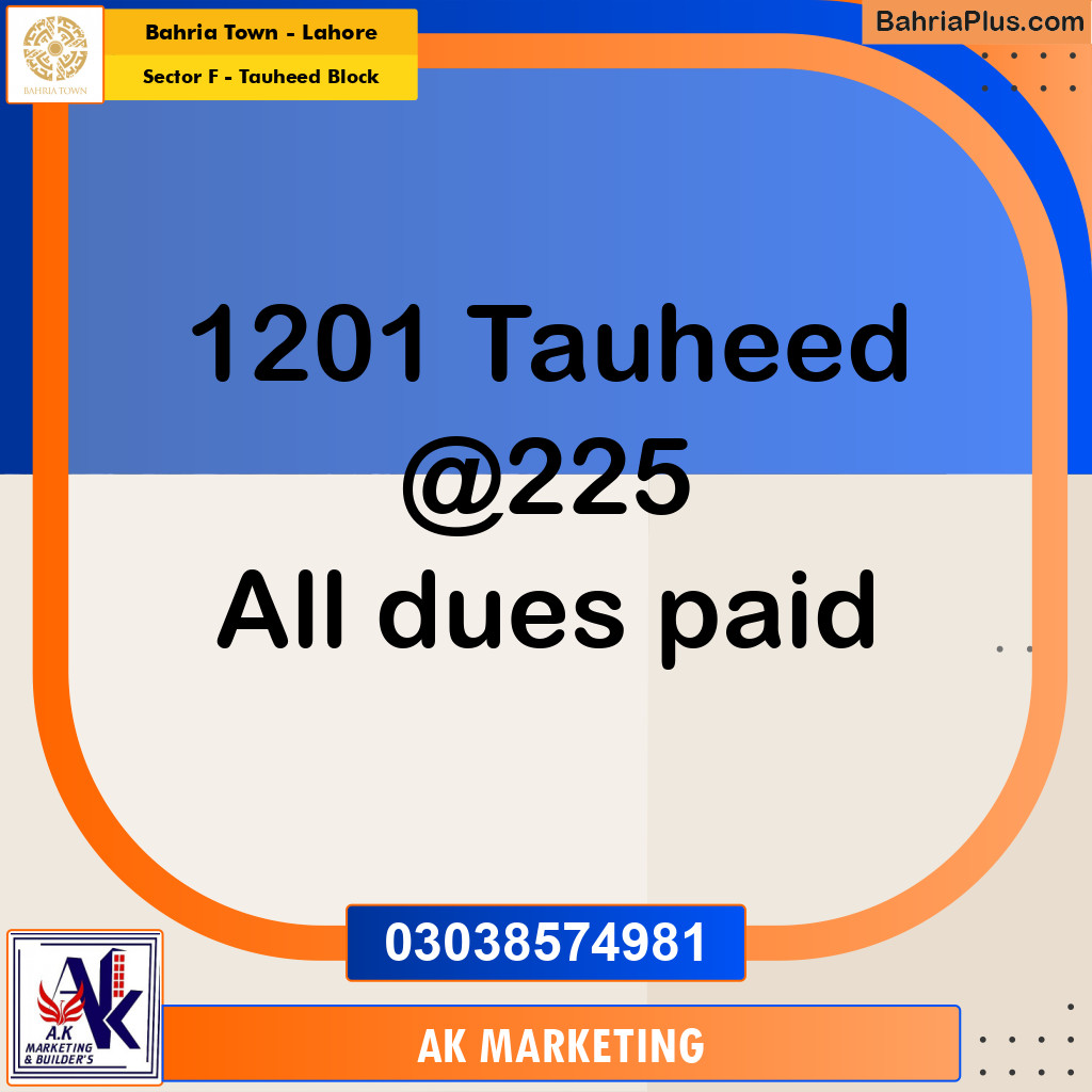 1 Kanal Residential Plot for Sale in Sector F - Tauheed Block -  Bahria Town, Lahore - (BP-361523)