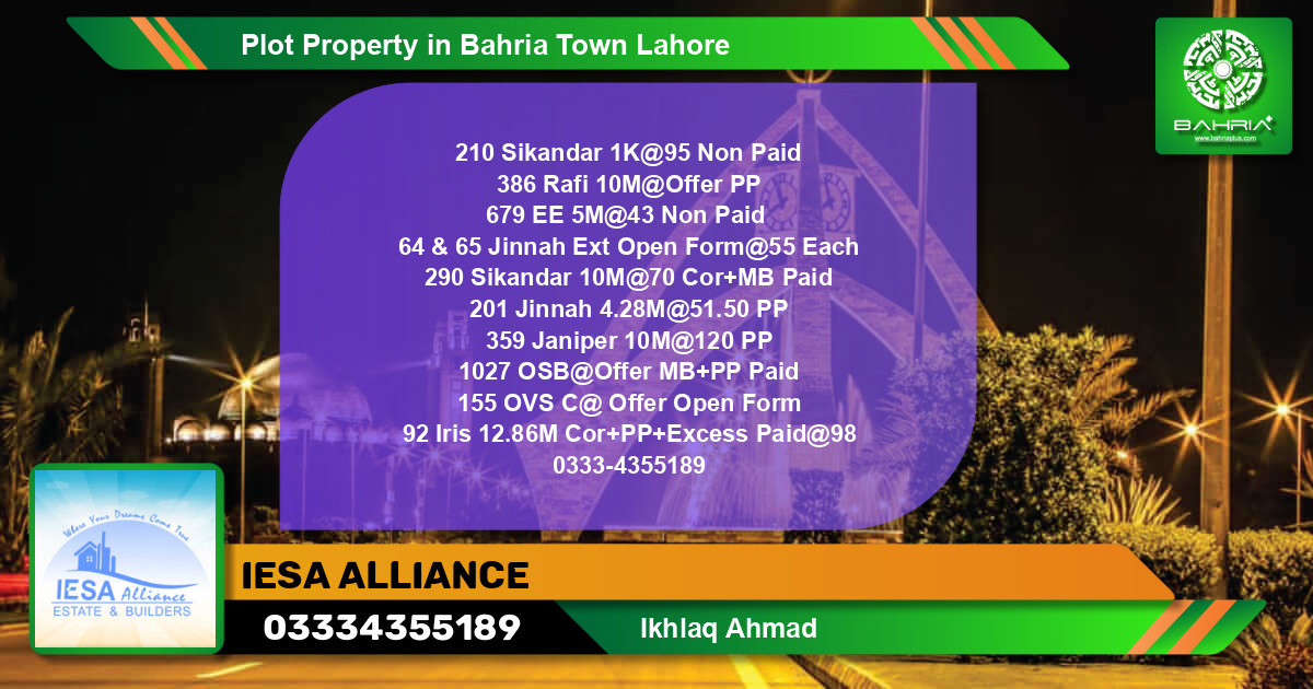 Residential Plot for Sale in Bahria Town, Lahore - (BP-36153)