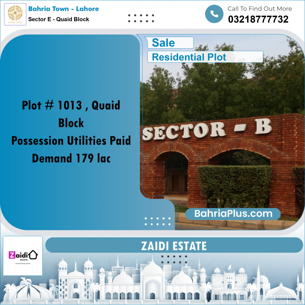 10 Marla Residential Plot for Sale in Sector E - Quaid Block -  Bahria Town, Lahore - (BP-361553)
