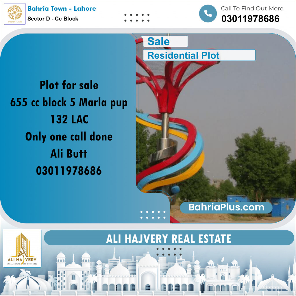 5 Marla Residential Plot for Sale in Sector D - CC Block -  Bahria Town, Lahore - (BP-361560)
