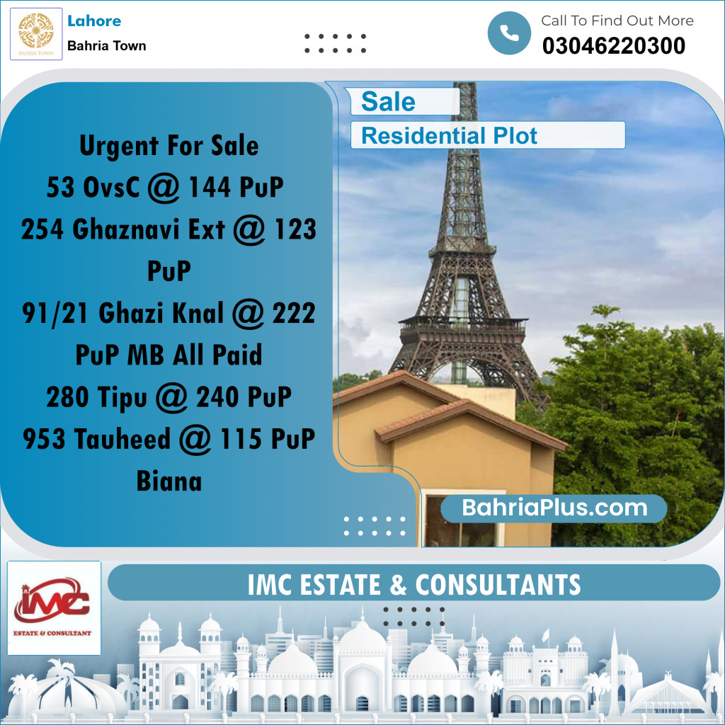 Residential Plot for Sale in Bahria Town, Lahore - (BP-361587)