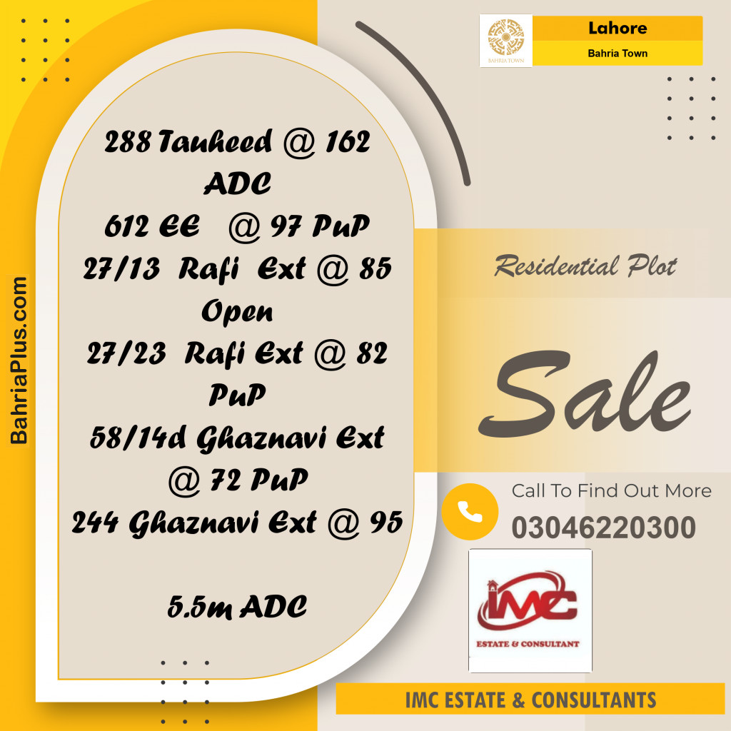 Residential Plot for Sale in Bahria Town, Lahore - (BP-361589)