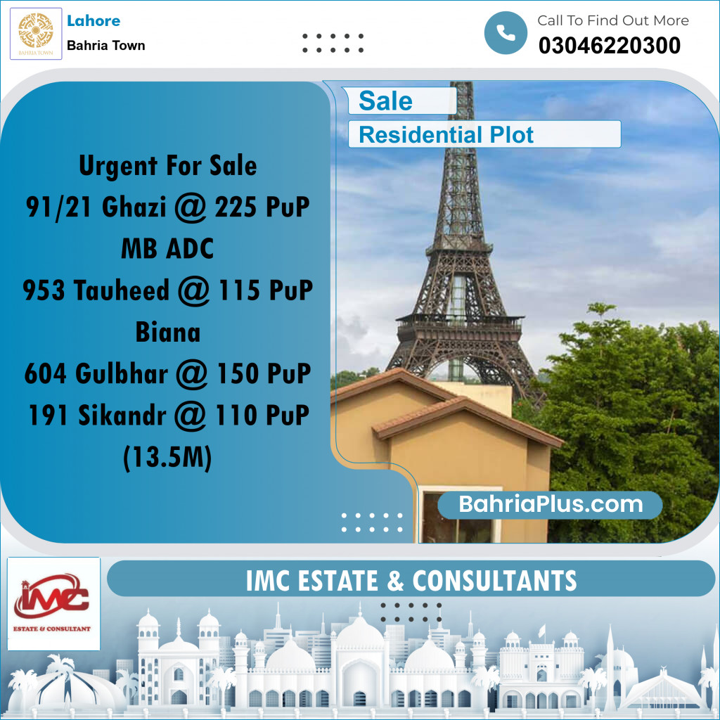 Residential Plot for Sale in Bahria Town, Lahore - (BP-361590)