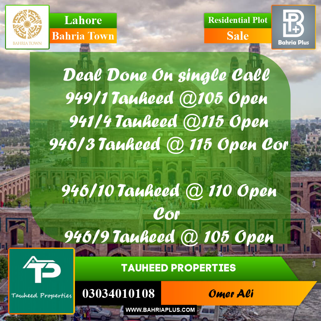 10 Marla Residential Plot for Sale in Bahria Town, Lahore - (BP-361616)
