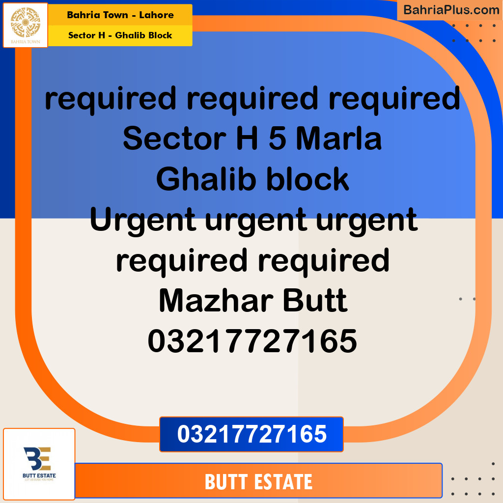 5 Marla Residential Plot for Sale in Sector H - Ghalib Block -  Bahria Town, Lahore - (BP-361637)