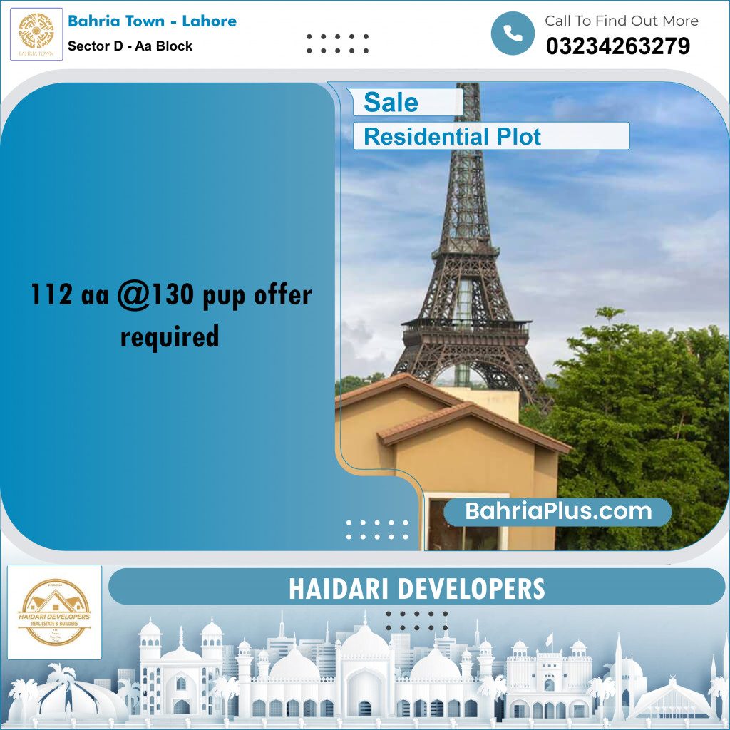 5 Marla Residential Plot for Sale in Sector D - AA Block -  Bahria Town, Lahore - (BP-361640)