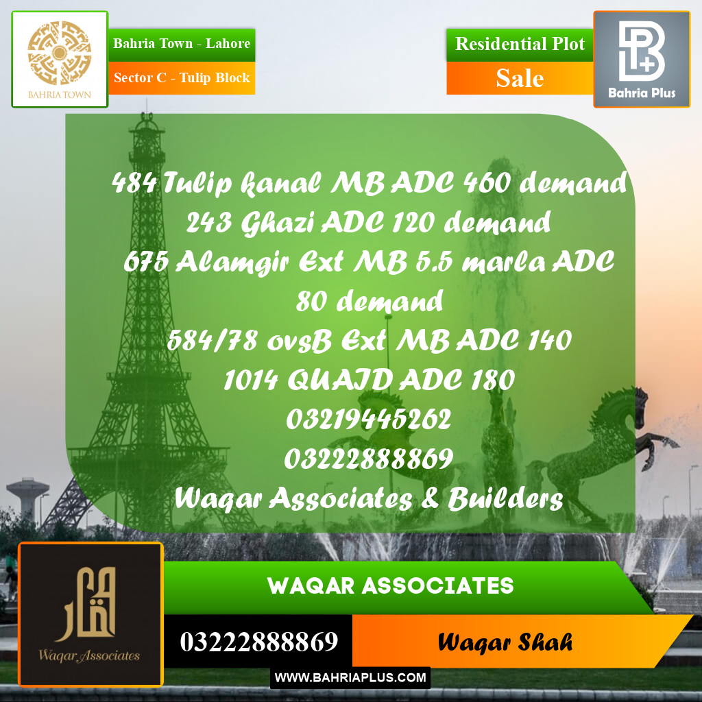 1 Kanal Residential Plot for Sale in Sector C - Tulip Block -  Bahria Town, Lahore - (BP-361649)