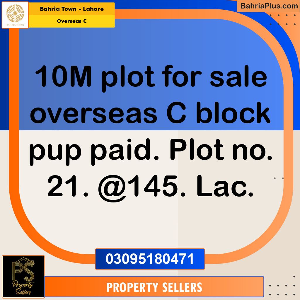 10 Marla Residential Plot for Sale in Overseas C -  Bahria Town, Lahore - (BP-361742)